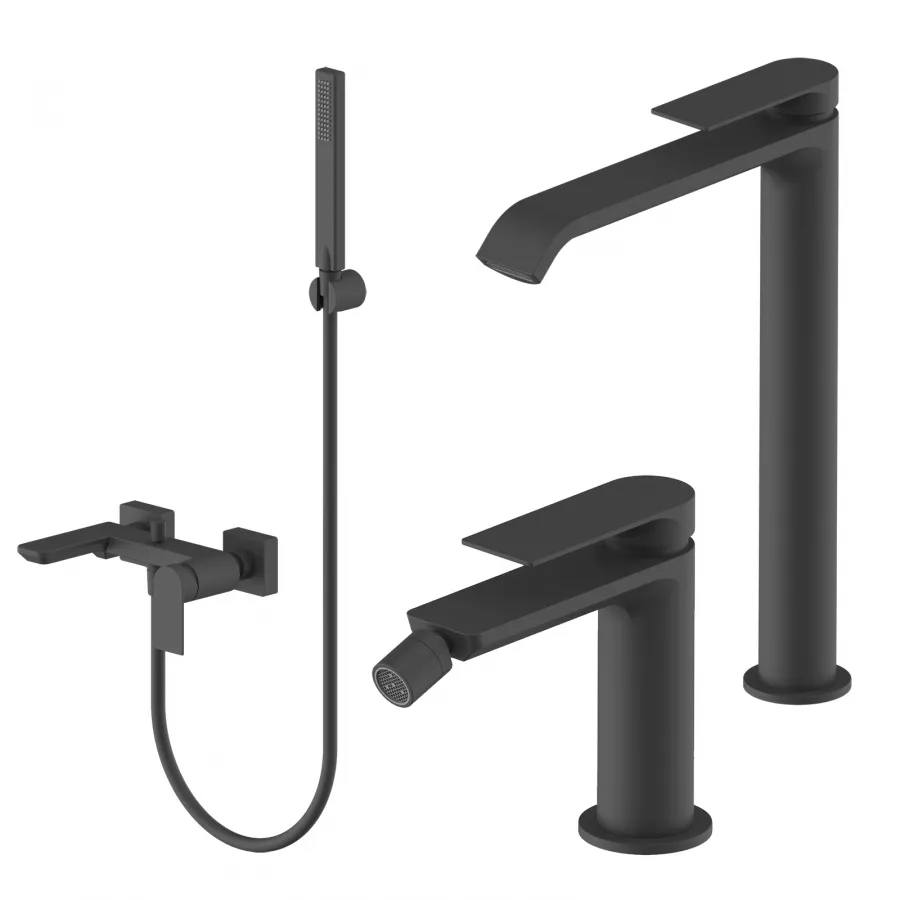 Set Miscelatore Lavabo Alto E Bidet Con Esterno Vasca Nero Iota