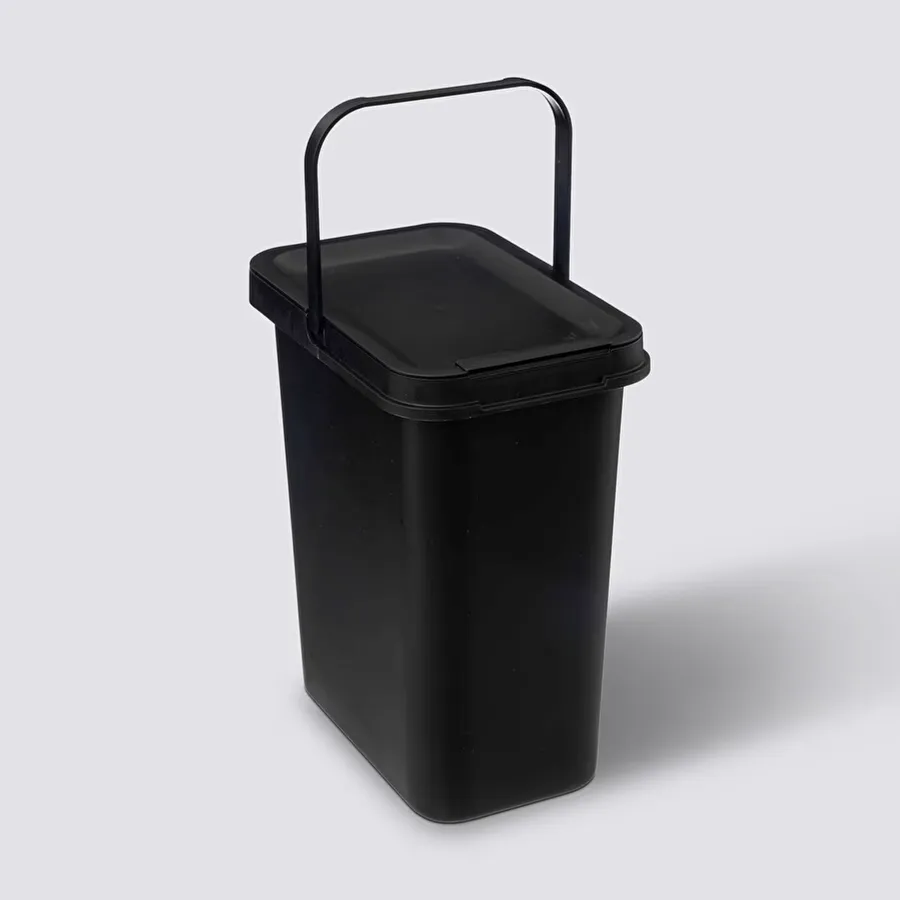 Mini Pattumiera Da Scrivania In Plastica Con Coperchio - 13,5x13,5x17,8 Cm - Per Ufficio, Bagno, Camera Da Letto - Colore Nero - 5