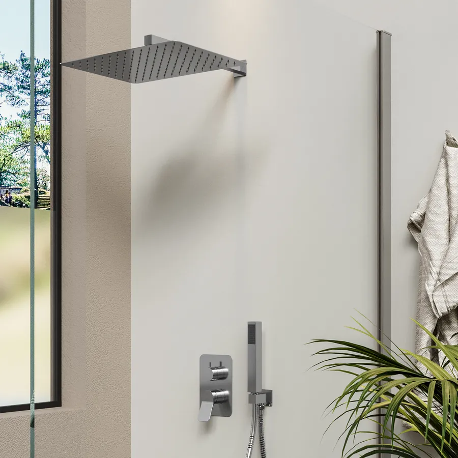 kit doccia acciaio inox soffione braccio mix 2 vie BRACCIO+SOFFIONE INOX DIAM.25, CON MIX INCASSO A 2 VIE