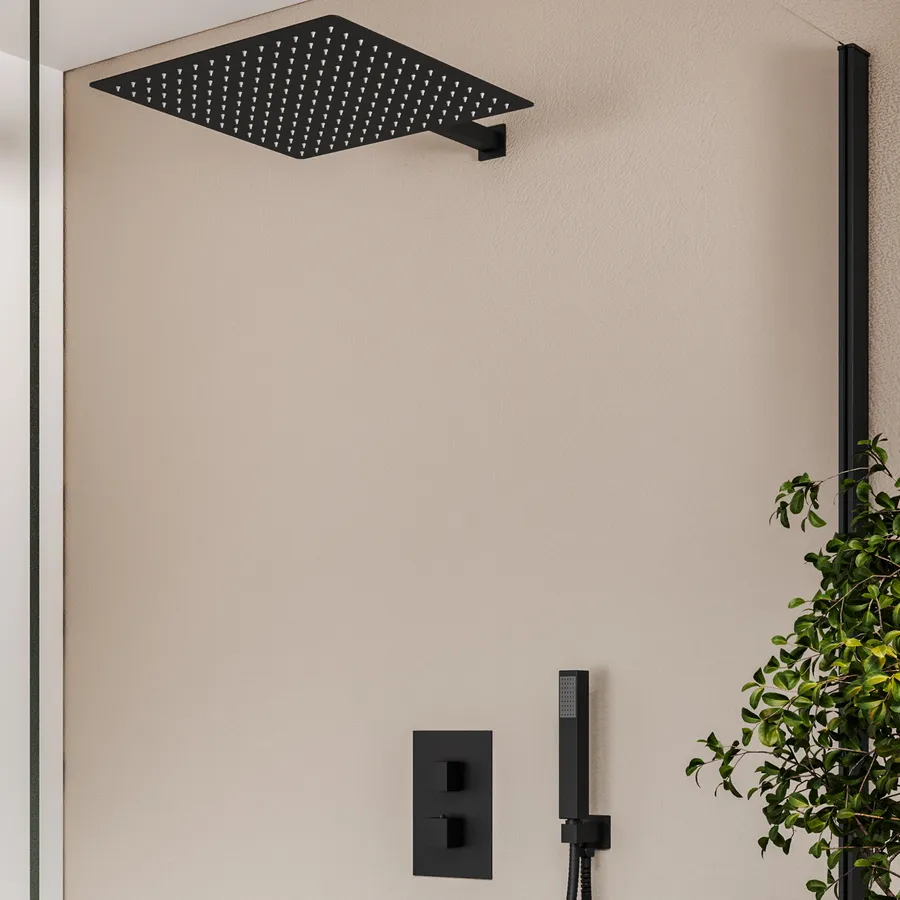 Soffione doccia quadrato ultraslim 40x40 cm con braccio doccia in acci - | Lo specialista del tuo bagno