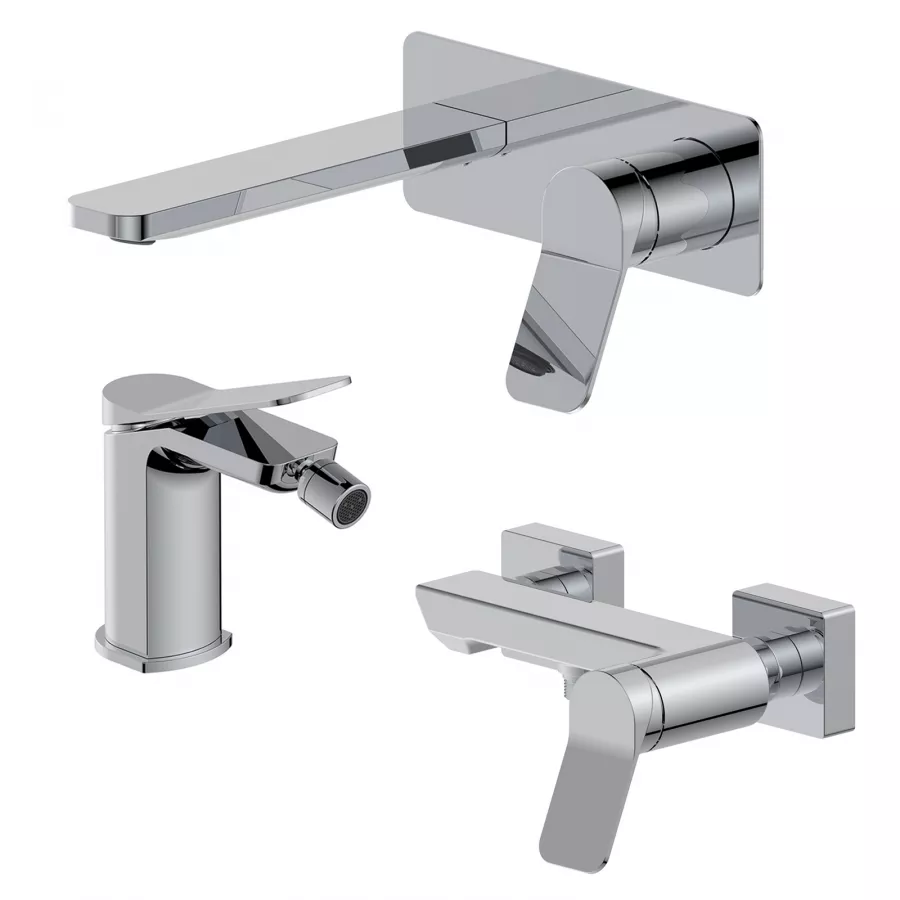 Set Miscelatore Lavabo A Muro Canna Con Piastra E Bidet Con Esterno