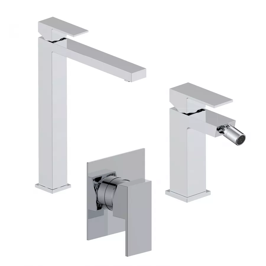 Set Miscelatore Lavabo Alto E Bidet Con Incasso Doccia Cromo Kyria