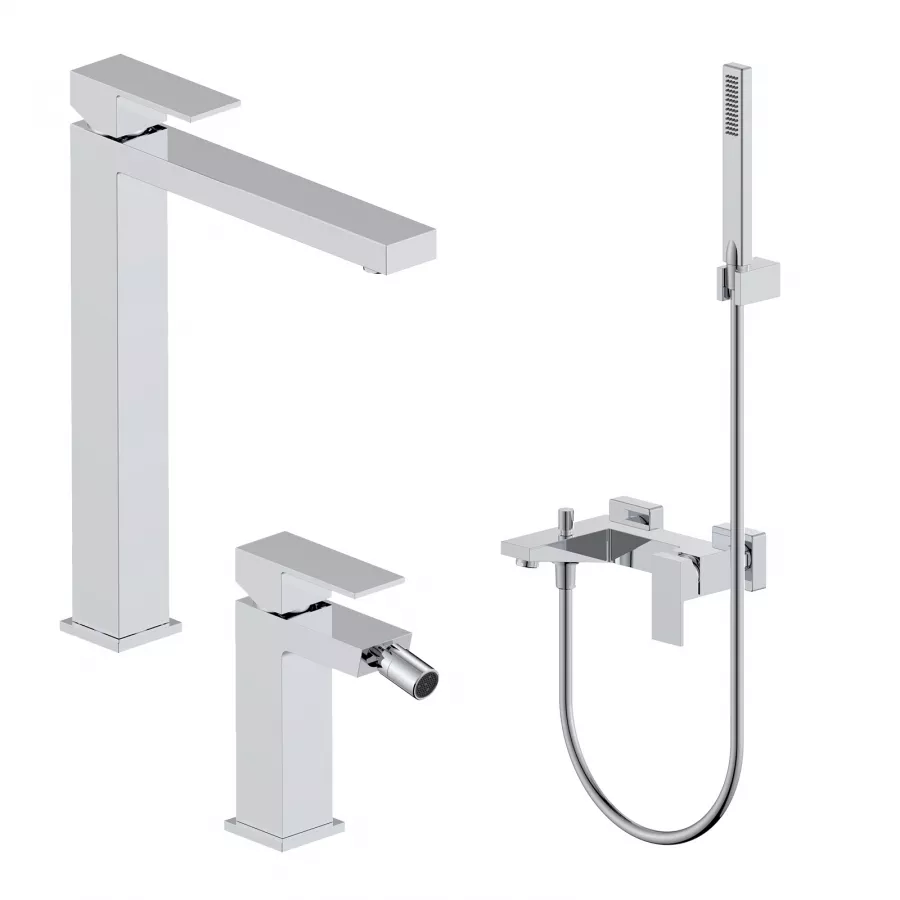 Set Miscelatore Lavabo Alto E Bidet Con Esterno Vasca Cromo Kyria