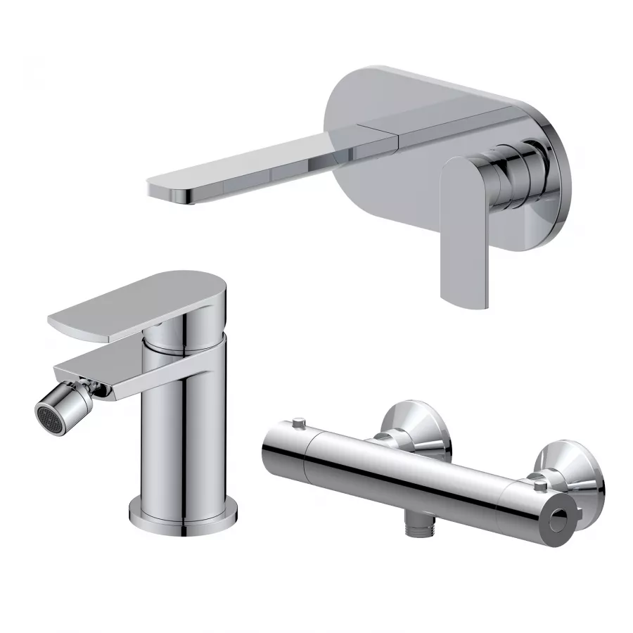 Set Miscelatore Lavabo A Muro Canna Cm Con Piastra E Bidet Con