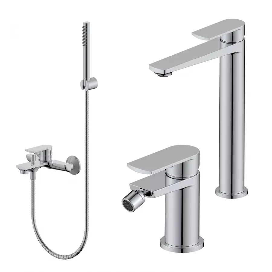 Set Miscelatore Lavabo Alto E Bidet Con Esterno Vasca Cromo Fluid