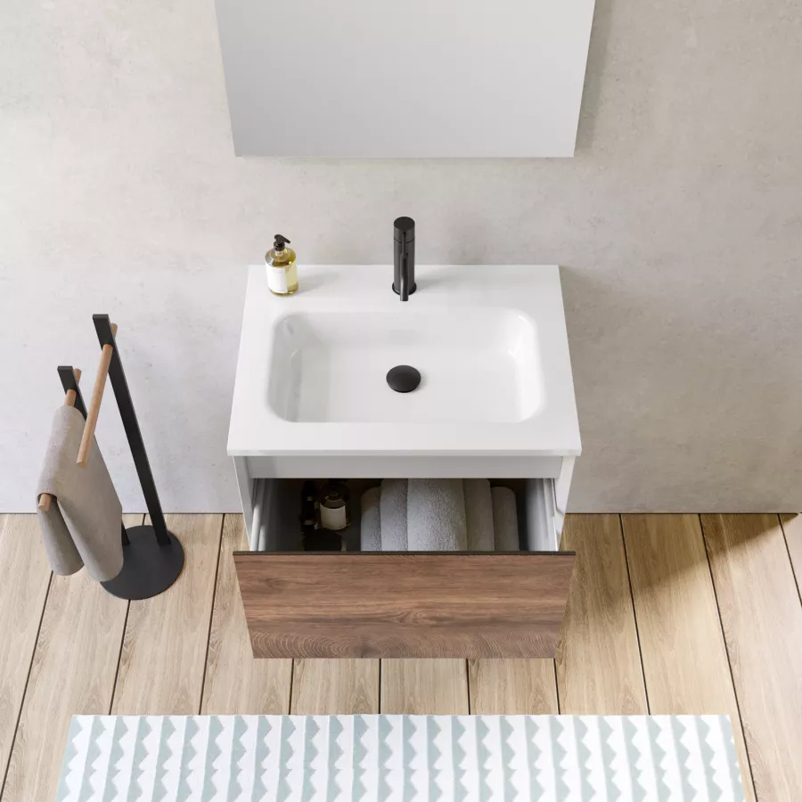 Mobile bagno sospeso 80 cm antracite e noce nativo per lavabo d