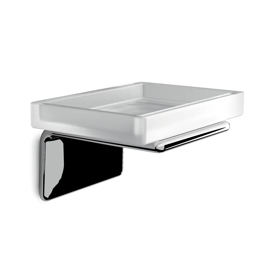 GEDY Portasapone Tonale In Acciaio Inox E Vetro Satinato - Cromato, Fissaggio A Parete, Design Italiano
