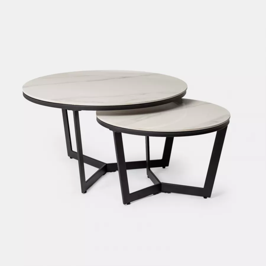 Set 2 Tavolini Rotondi Impilabili Per Soggiorno - Bianco E Nero, Grandi 80x80x45 Cm E Piccoli 60x60x35 Cm - Foto 5