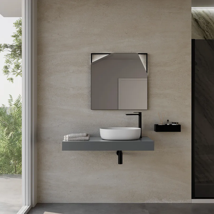 Mobile bagno portalavabo sospeso 110 cm rovere miele con specchio Maya