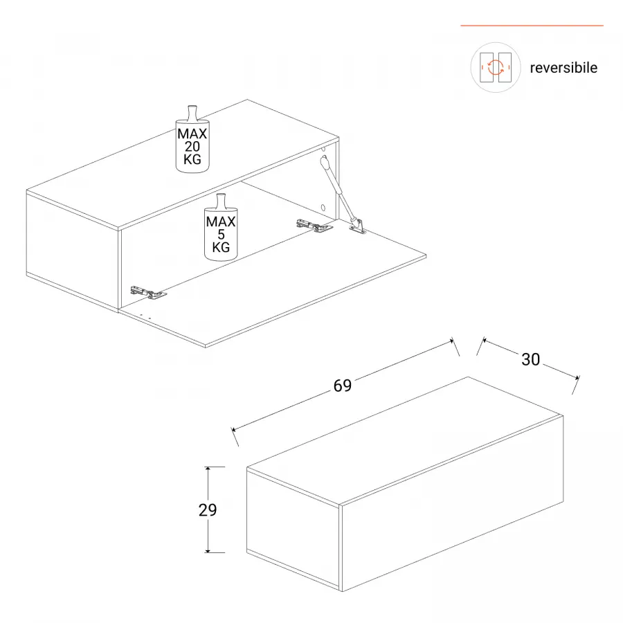 Mobile ingresso sospeso reversibile 146x138h cm mercure e lava con