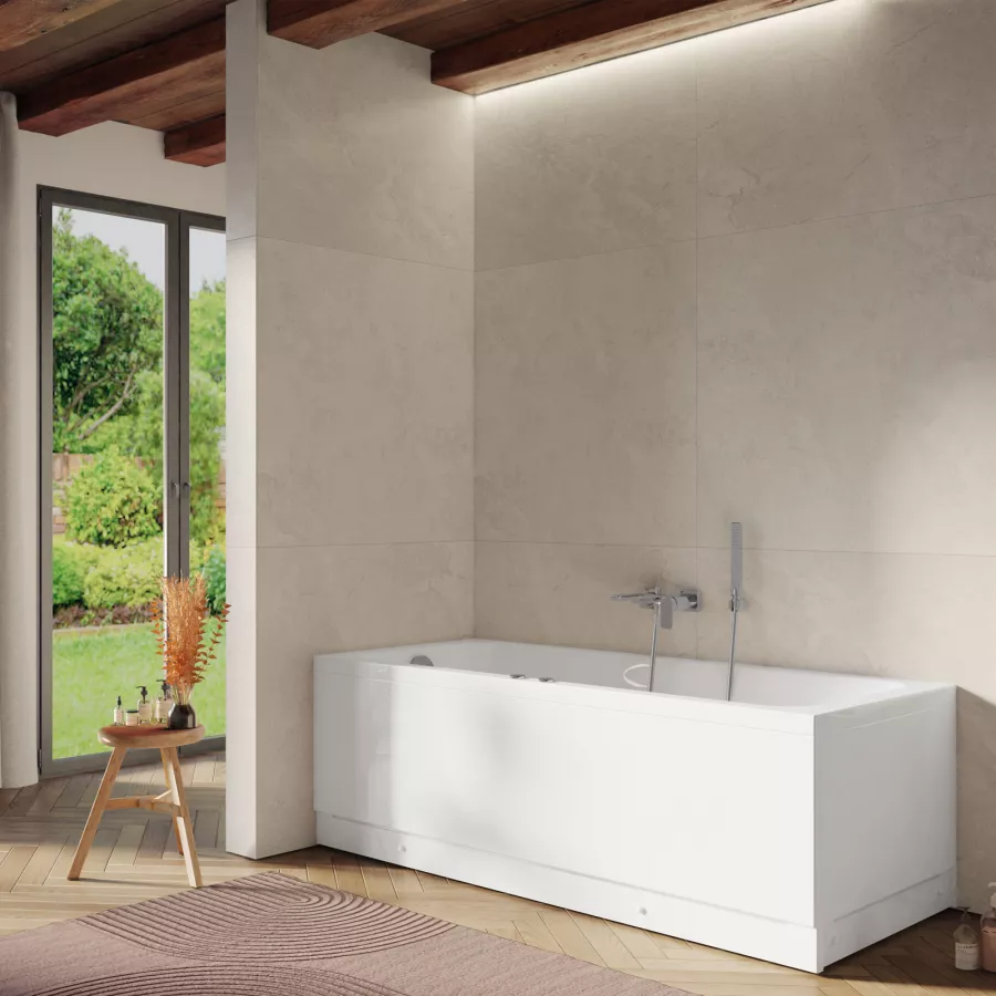 Vasca da bagno a muro 170x70 cm reversibile con idromassaggio in acrilico -  Hirst