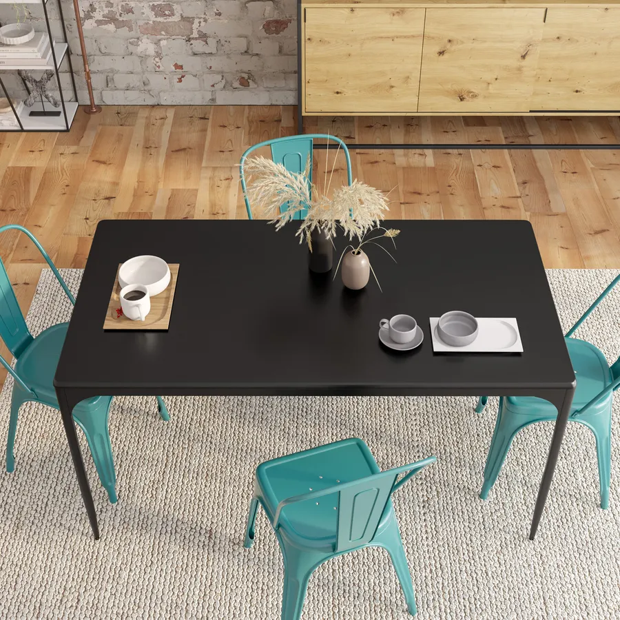 Tavolo stile industrial 150x80 cm top effetto rovere nero e