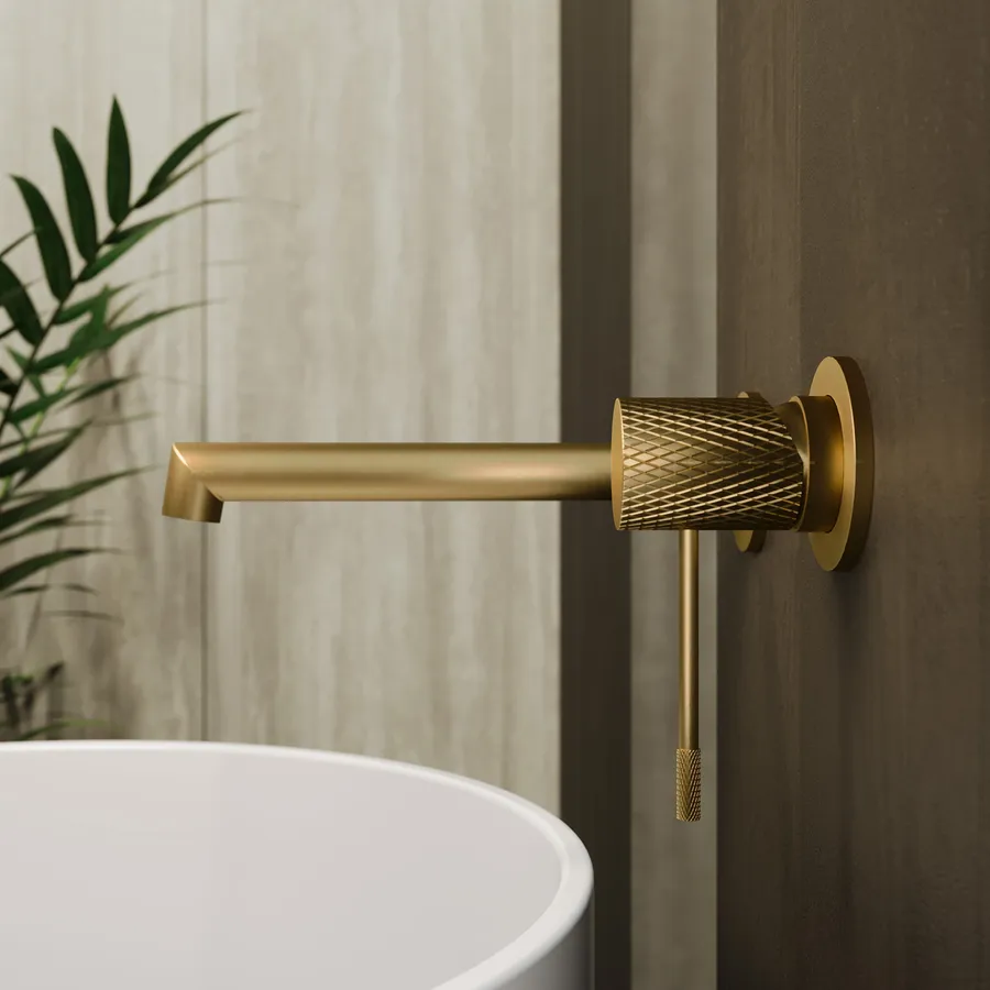 VALAZ Rubinetto per lavabo in oro opaco spazzolato incassato | monocomando, miscelatore acqua fredda e calda, risparmio idrico | installazione facile e veloce | ottone, inossidabile, elegante, rotondo