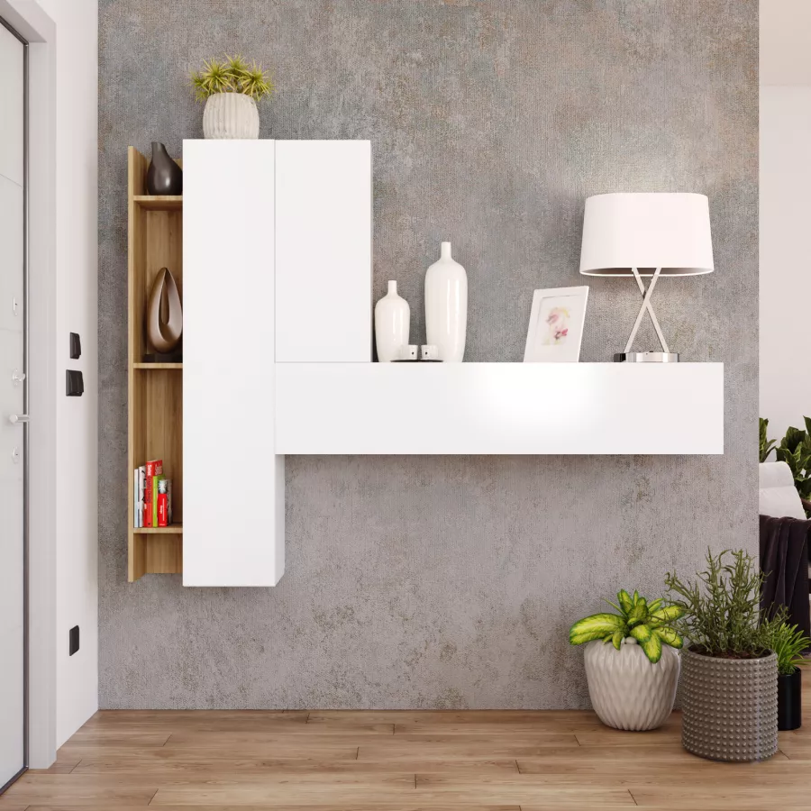 Libreria 111x186h cm 3 elementi bianco lucido con vani a giorno e anta -  Clary