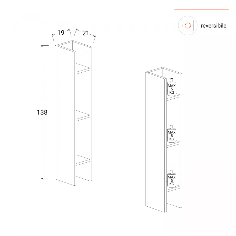Mobile ingresso sospeso reversibile 186x138h cadiz e bianco lucido