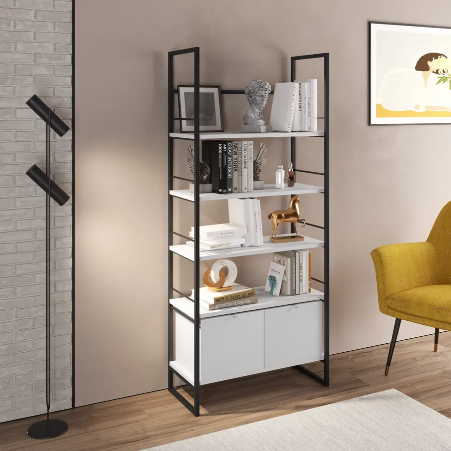 Kit Mobile Libreria 80 Cemento 6 Ripiani Design a Giorno Legno Modulare