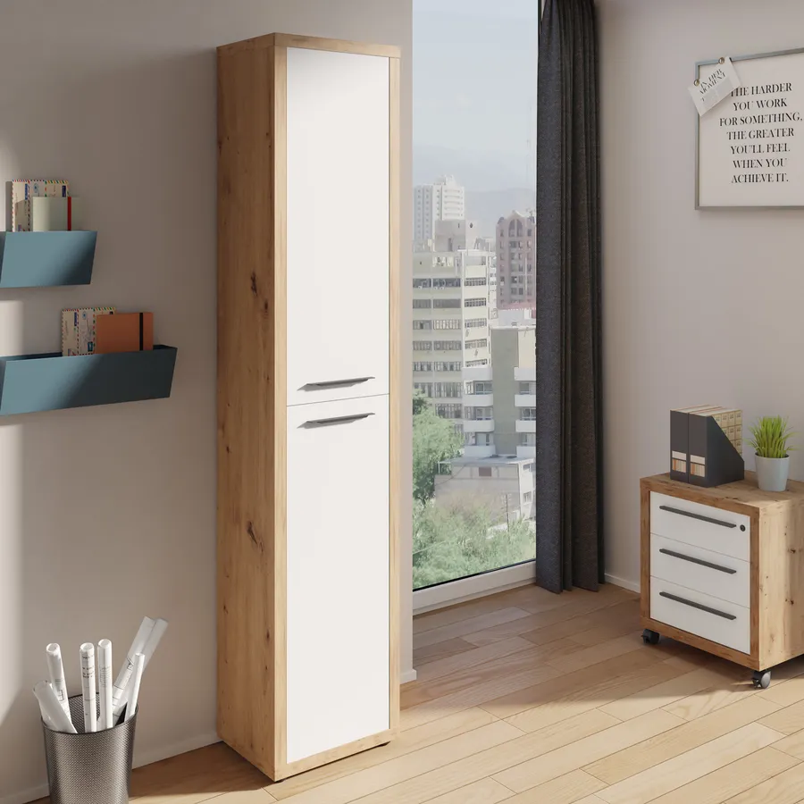 Mobile Per Microonde Bianco E Rovere 70x123x40 Cm - Con Cassetto E Ante - Stile Scandinavo - Foto 5