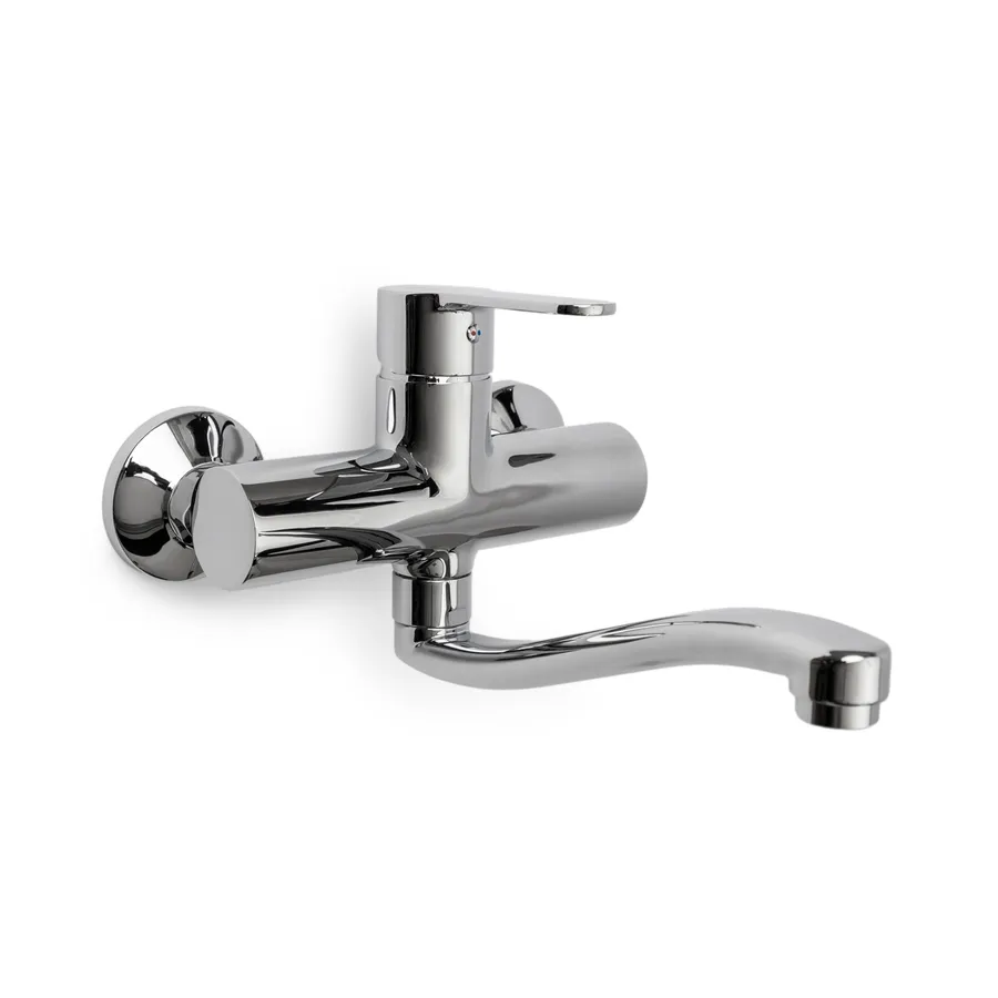 Rubinetto Da Parete Girevole 360° In Lega Di Zinco – Miscelatore A Muro Per Lavabi Doppi, Cucina E Bagno, Con Cromatura E Kit Di Montaggio