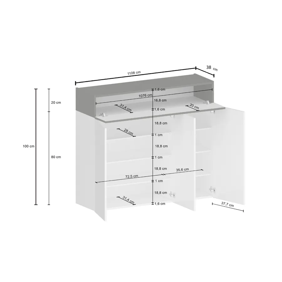 Credenza, Truciolare 100% Impiallacciato Melaminico, Colore Bianco Quercia 86533260