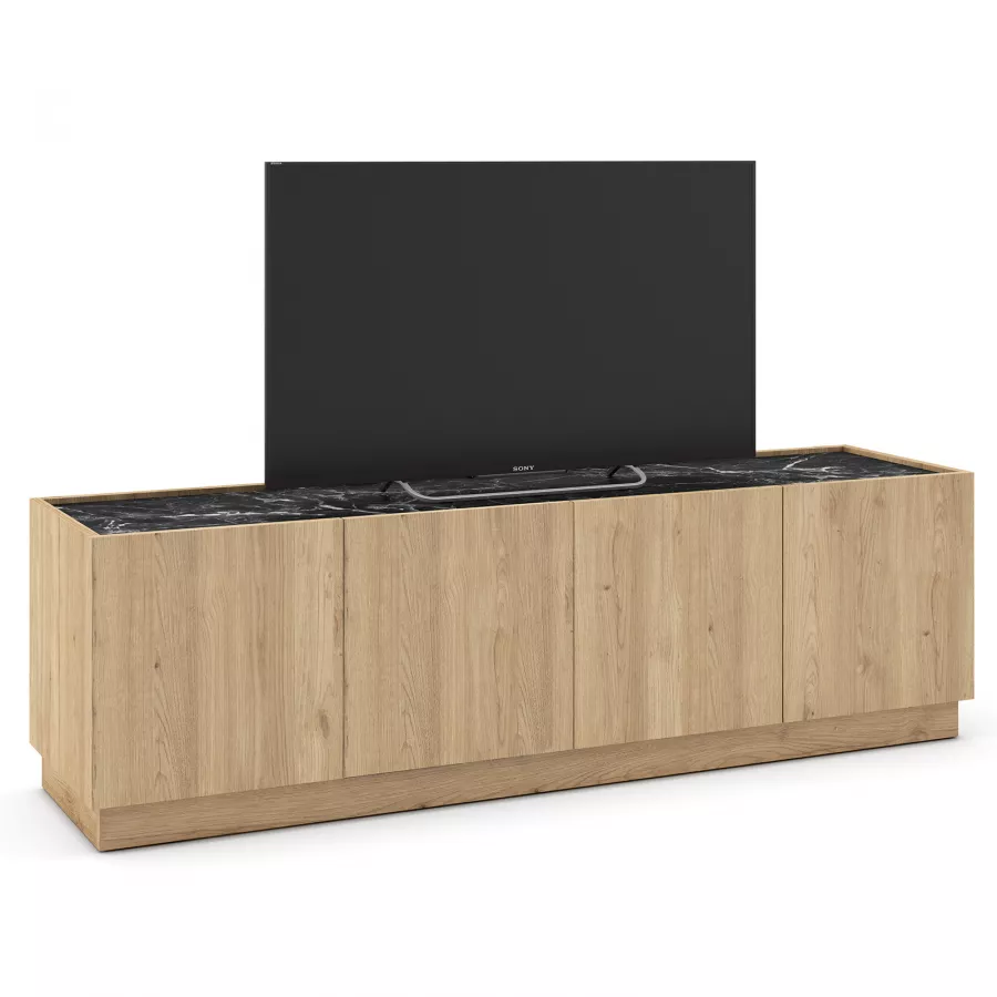 Mobile TV Effetto Marmo 200 Cm - Per TV Fino A 90 Pollici, Con 3 Cassetti E Gestione Cavi, Design Moderno Per Salotto