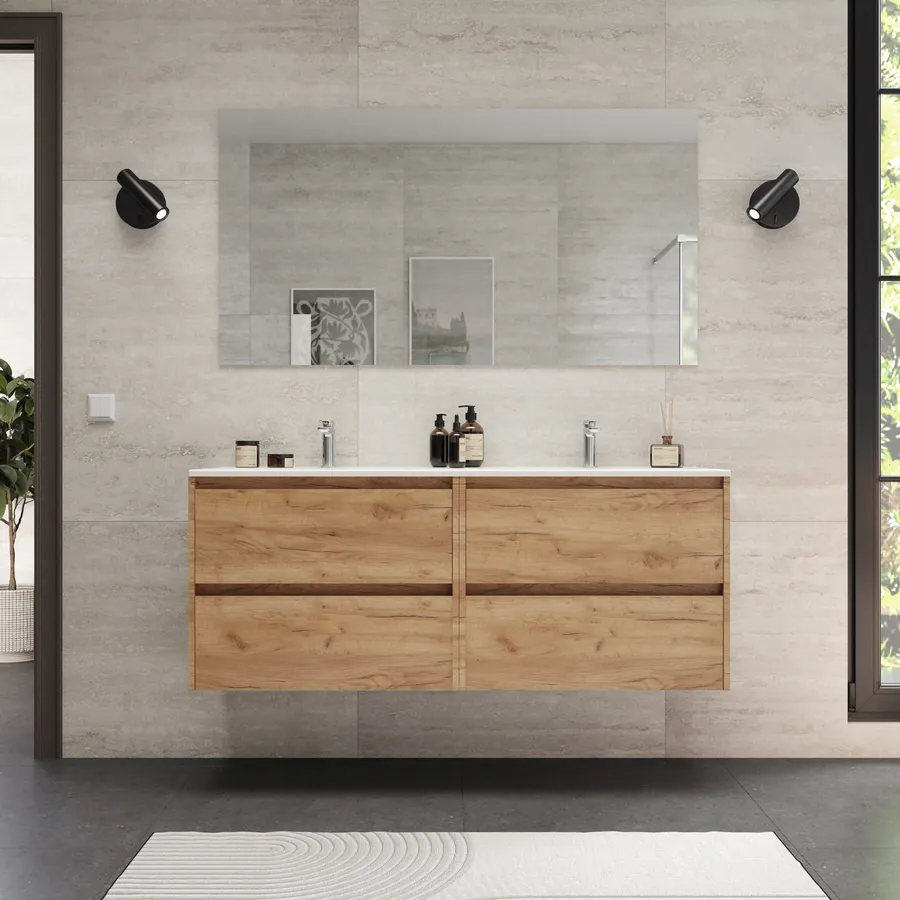 Set di mobili da bagno doppio lavabo April bianco 140cm | Leroy Merlin