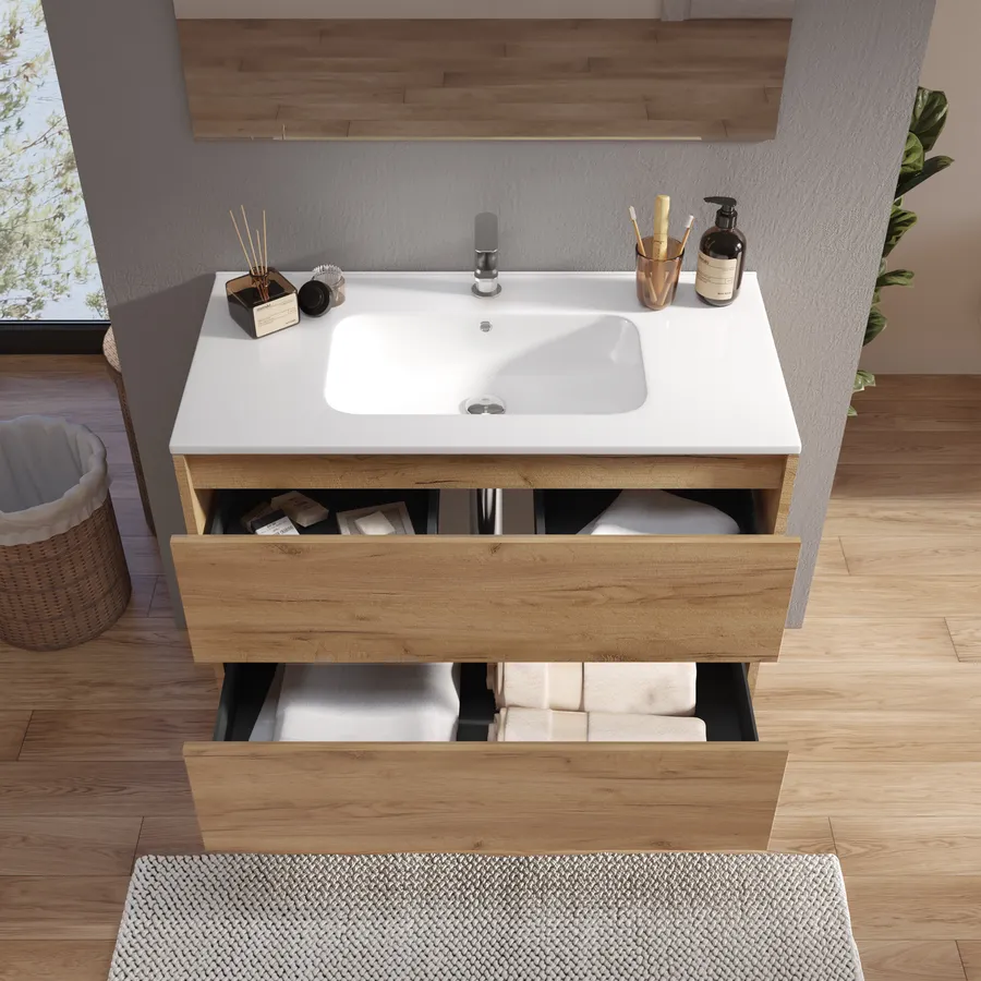 Mobile da bagno Montreal 60cm Rovere Castagno - armadio armadietto a specchio | Leroy Merlin
