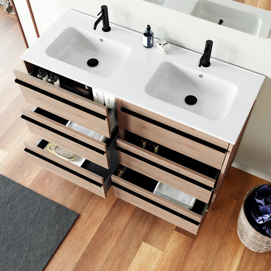 Mobile bagno 120cm sospeso con doppio lavabo legno Rovere