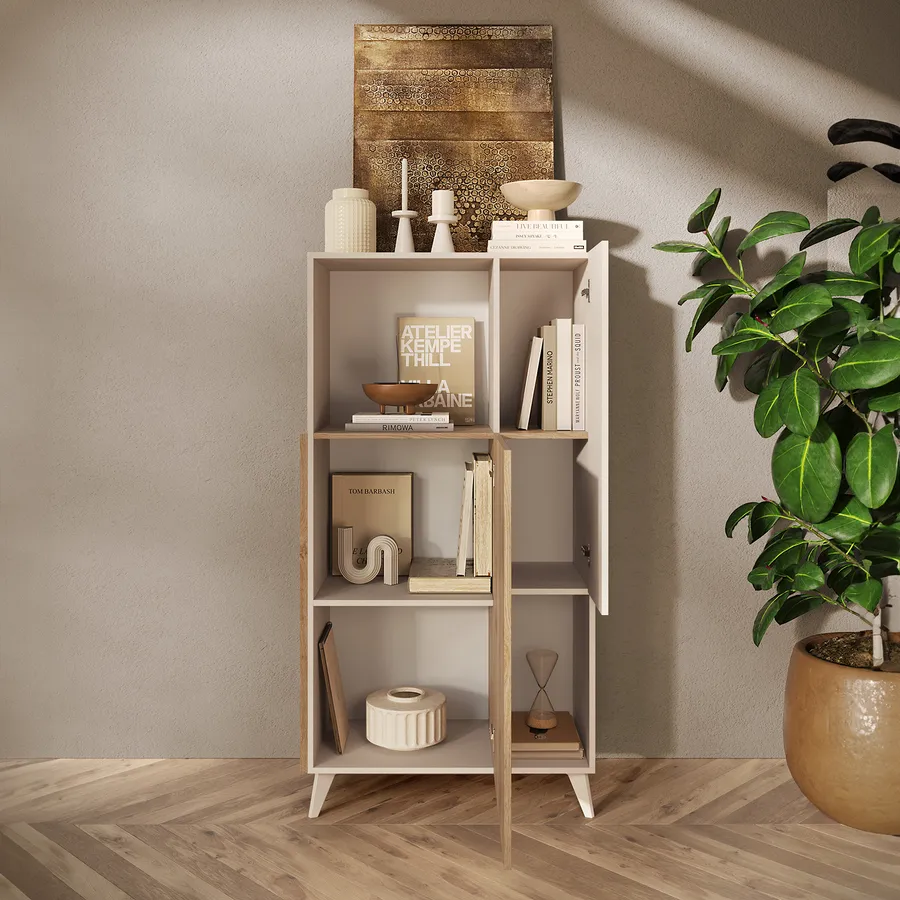 Credenza 81x154h cm cashmere con anta cadiz e vani a giorno - Kled