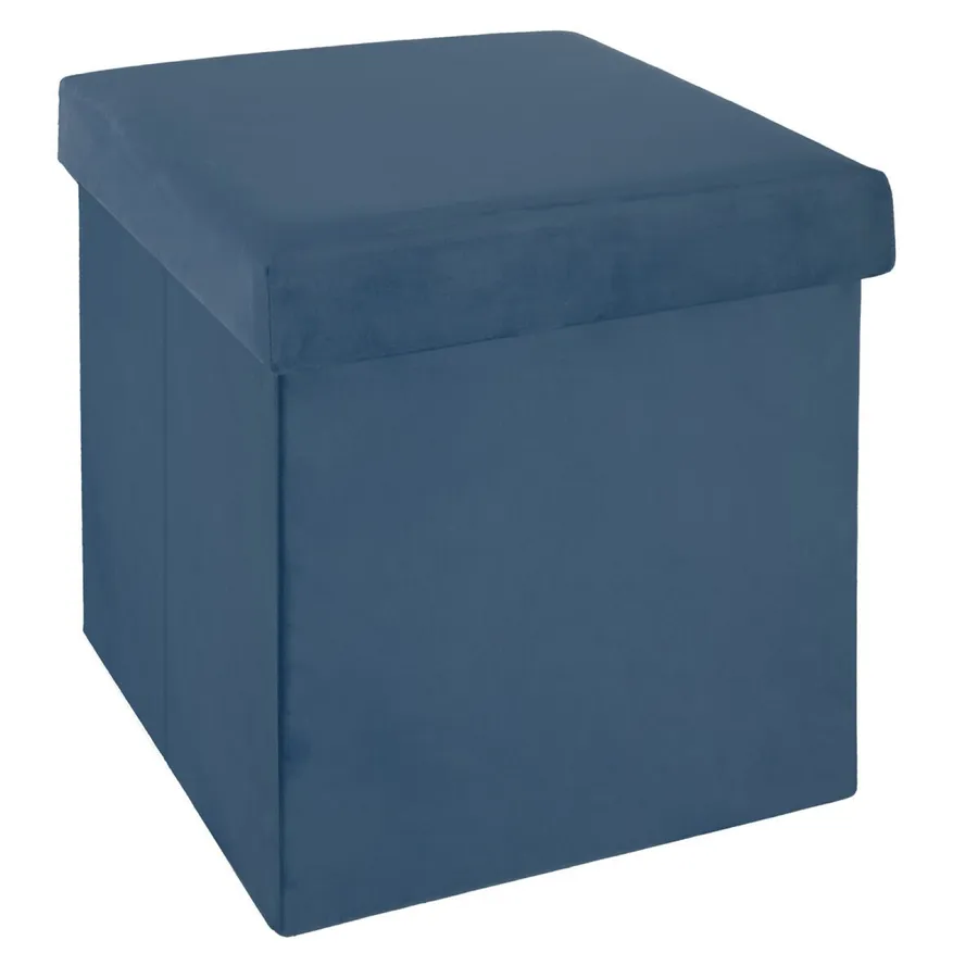 Pouf contenitore quadrato pieghevole 38X38 cm in velluto blu - Rilay