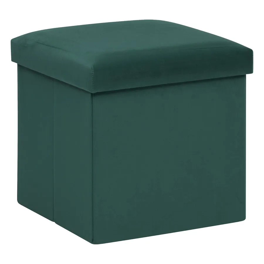 Pouf contenitore quadrato pieghevole 38X38 cm in velluto verde - Rilay
