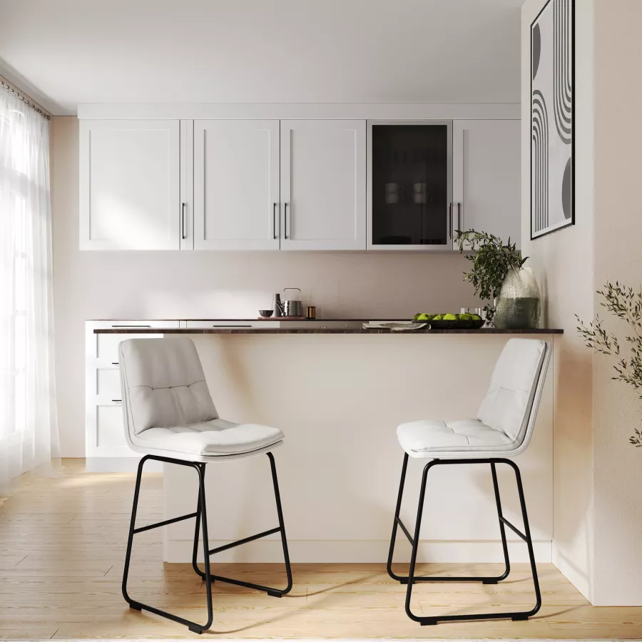 RELOVE Set di 4 Sgabello da Bar Moderno Sgabello Alto con schienale in Simipelle Sedia Alta da Cucina Regolabile Girevole-PU (bianco+nero)-4pz