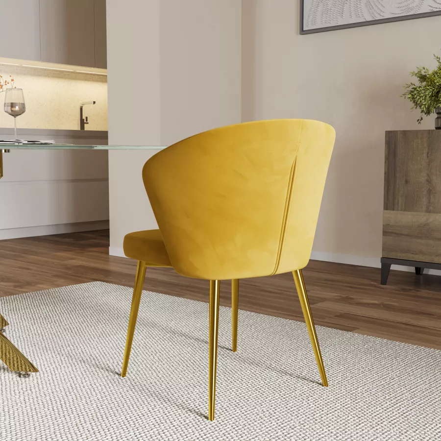 Sedia Da Pranzo Glam Design Conchiglia In Velluto - Gambe Dorate Shell 86465195