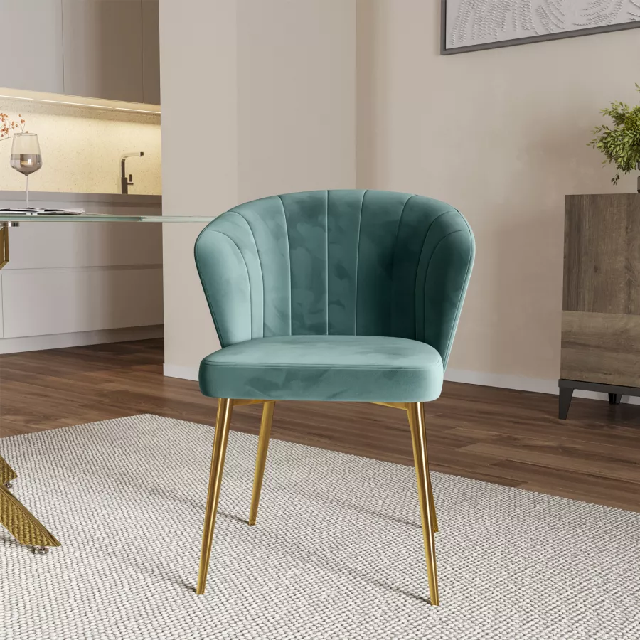 HOMCOM Shell Luxe Sedia In Velluto Rosa Con Gambe Oro - Moderna Sedia Da Toeletta Per Camera Da Letto, Soggiorno O Ufficio - 4
