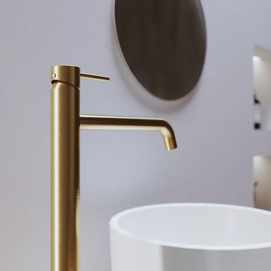 Rubinetto Monocomando Sopra Piano Per Lavabo Realizzato In Ottone Con Finitura Oro Spazzolato Roma Imex