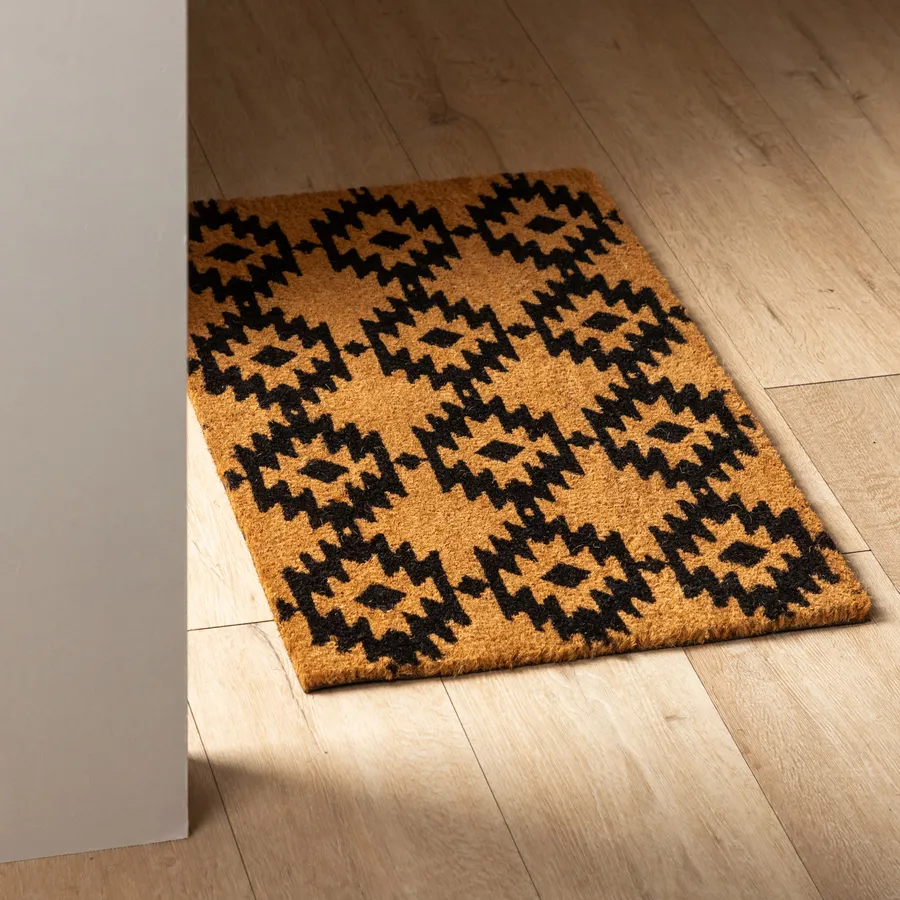 Zerbino Da Ingresso In Cocco, 40x60 Cm, Motivo Floreale Tappetino Da Interni E Esterni Marrone Nero Relaxdays 85214381