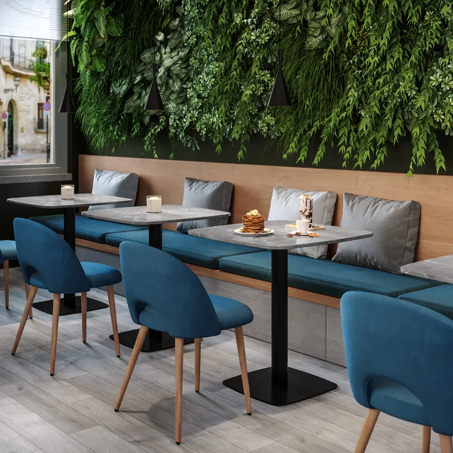 Tavolo da pranzo 80x80 cm top effetto marmo grigio con bordi