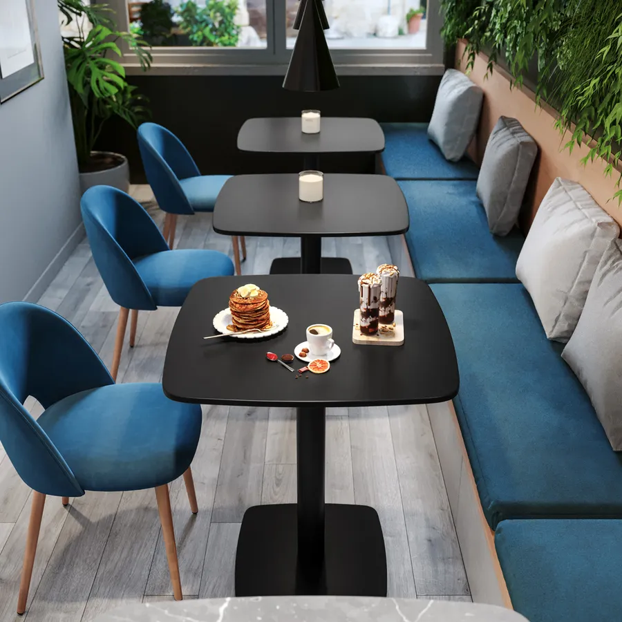 Set Dinette 3 Pezzi – Tavolo Con Foglie Pendenti E 2 Sedie Parson, Imbottite Blu, Finitura Legno Nero