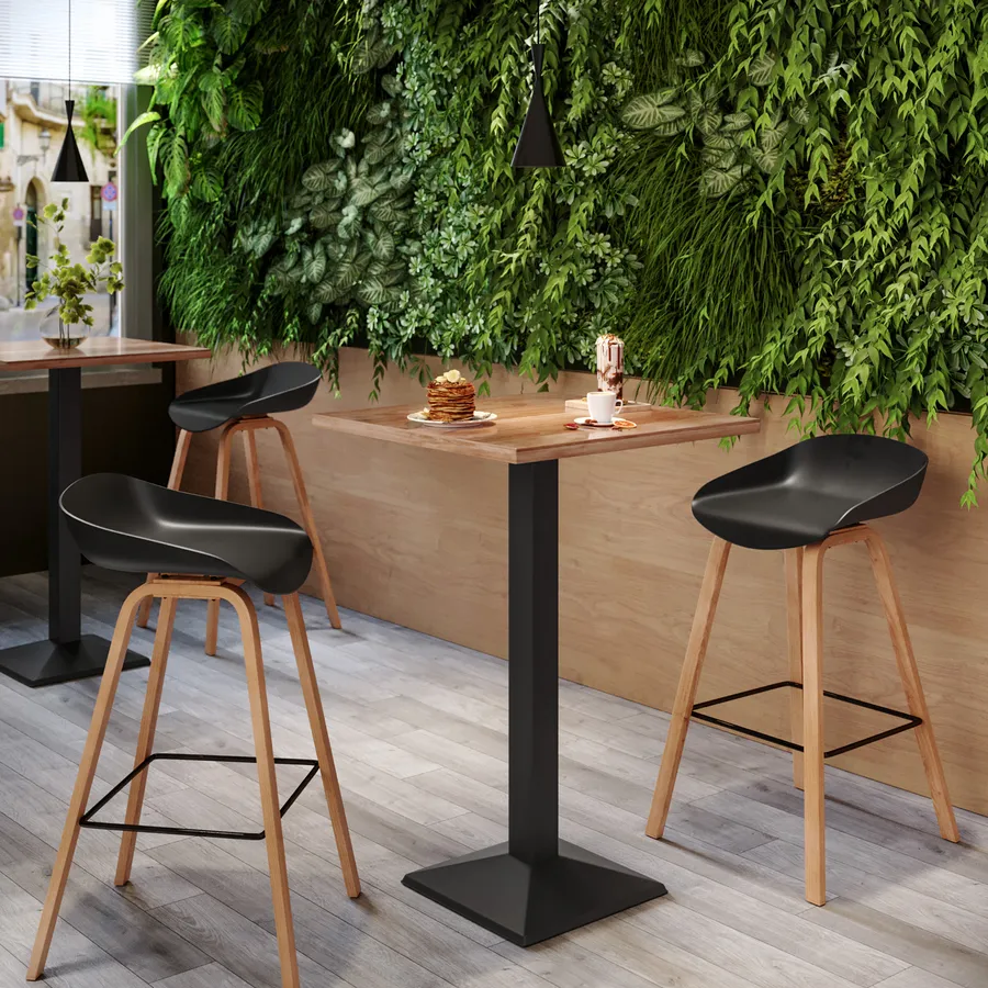 Tavolo YAMAZAKI 1488 Tower: Con Ripiano In Legno Estraibile, Nero, Acciaio, 45,2x53x66,8 Cm, Salvaspazio, Design Giapponese, Porta 3 Kg