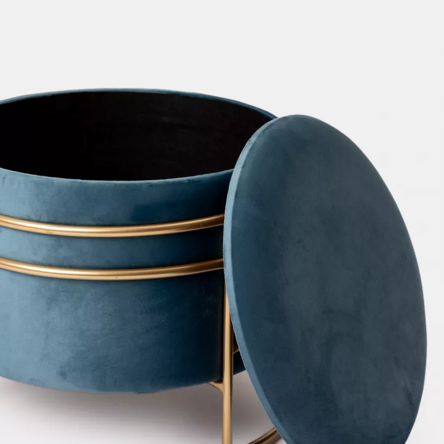 Great Deal Furniture Melvek Pouf Moderno In Velluto Trapuntato - 73x73x45 Cm - Colori: Blu Navy E Marrone Scuro