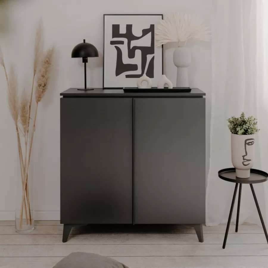 Mobile TV 200 Cm In Effetto Marmo Nero E Ante Legno Scuro, Con LED Colorati, 2 Cassetti E 2 Ante, Moderno E Capiente