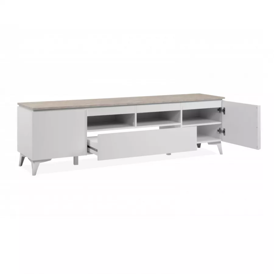 Porta TV Motorizzato a Scomparsa in Marmo Beige con Apertura