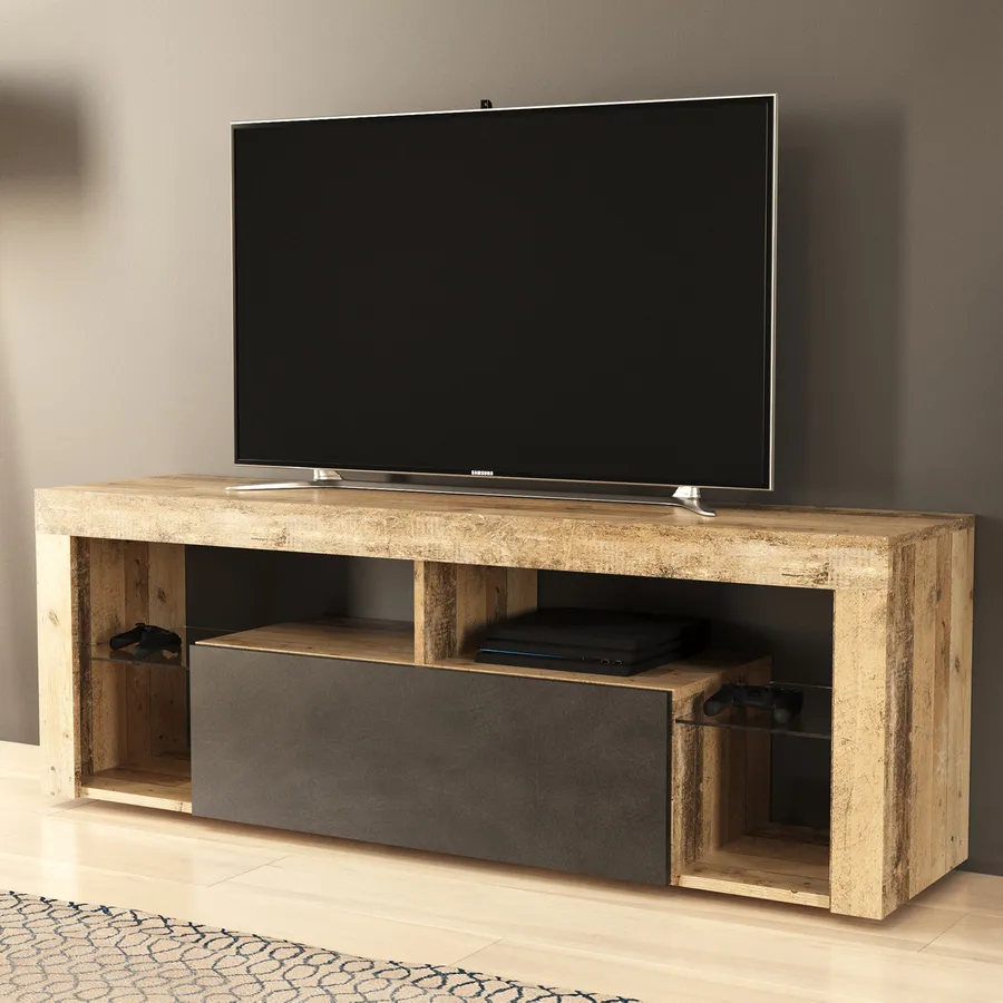 Mobile TV con 2 ante 295 x 140 x 315 cm effetto rovere rustico