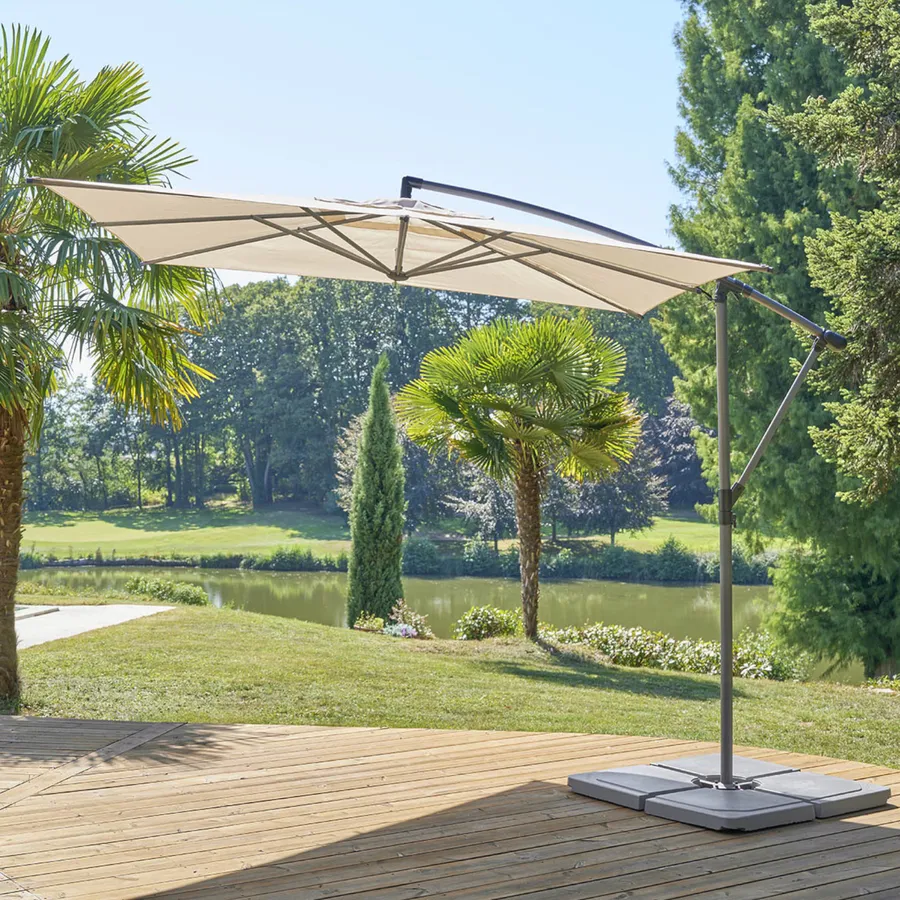 Milani Home Ombrellone Da Giardino Diametro 3m Con Palo Laterale – Telo Grigio Antivento, Per Esterni