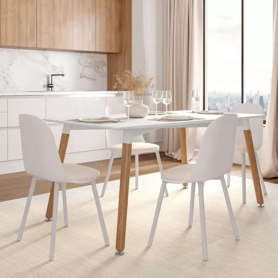 Allungabile Sedie Bianche Tavolo Legno Set Sedie In Polipropilene