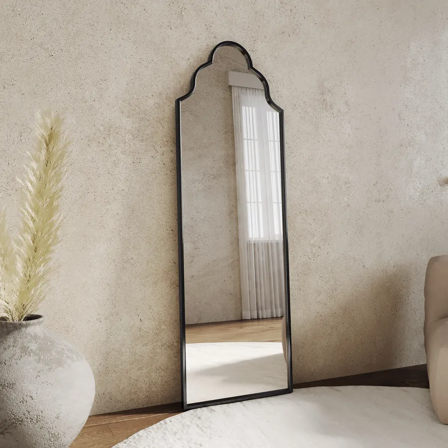 Grande specchio da parete gotico / Cornice barocca nera con dettagli dorati / Arredamento vittoriano - Italia