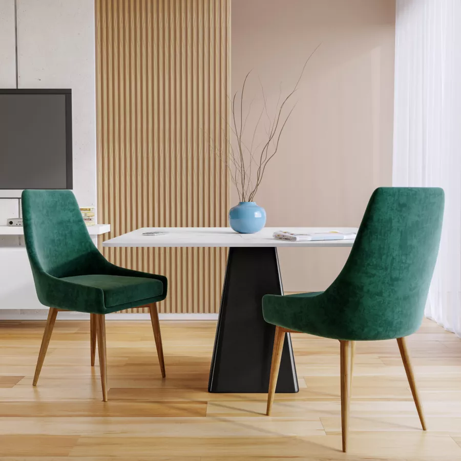 Set 2 Sedie Da Pranzo In Velluto Verde Chairus – Senza Braccioli, Imbottite, Gambe In Legno Massiccio - 4