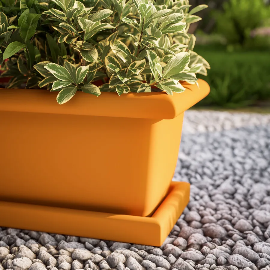 Fioriera Rettangolare 45,6 Cm Con Vassoio – Vaso In Plastica Giallo Per Balcone E Davanzale, Con Fori Di Drenaggio