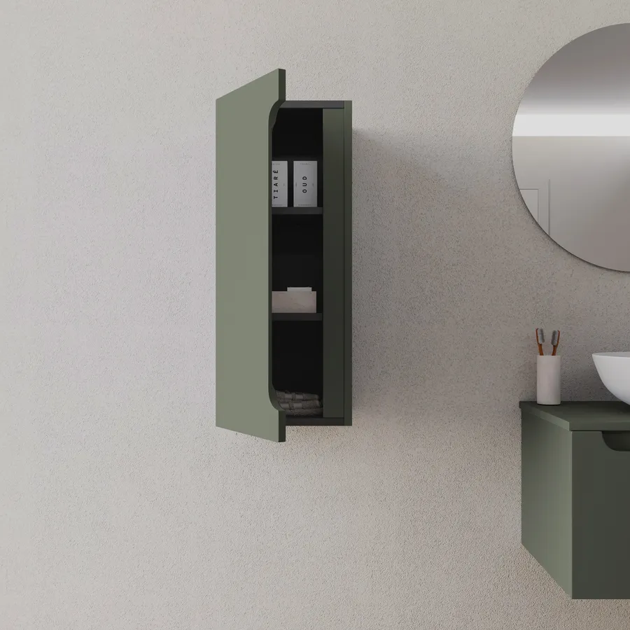 Colonna Bagno Sospesa 1 Anta Reversibile - Grigia, Dimensioni 35x18x69,5 Cm, Con Ripiano Interno Regolabile, Legno Nobilitato