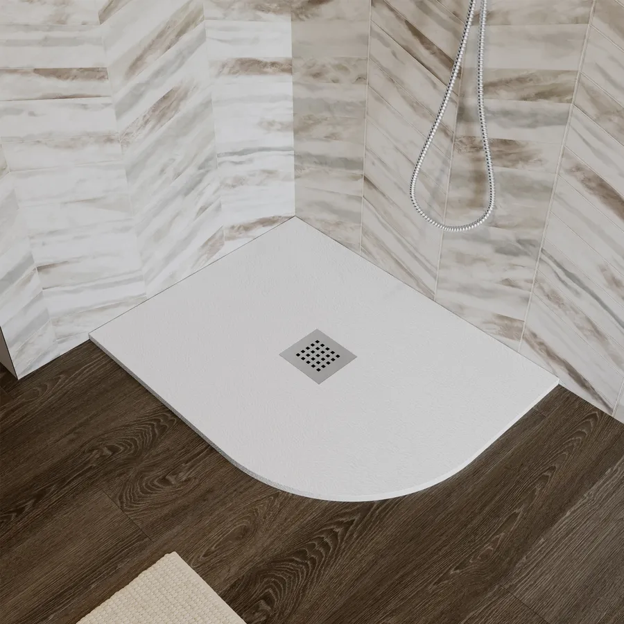 Piatto Doccia Semicircolare 90x90cm In Pietra Vulcanica - Nero Ruvido - Spessore 3cm - Foto 8