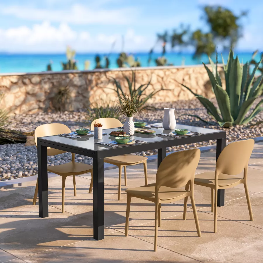 Mobili Da Esterno Outsunny Set Tavolo Da Giardino Allungabile Con Sedie  Pezzi, Piano In DPC, Acciaio E Textilene Sedie Da Esterno